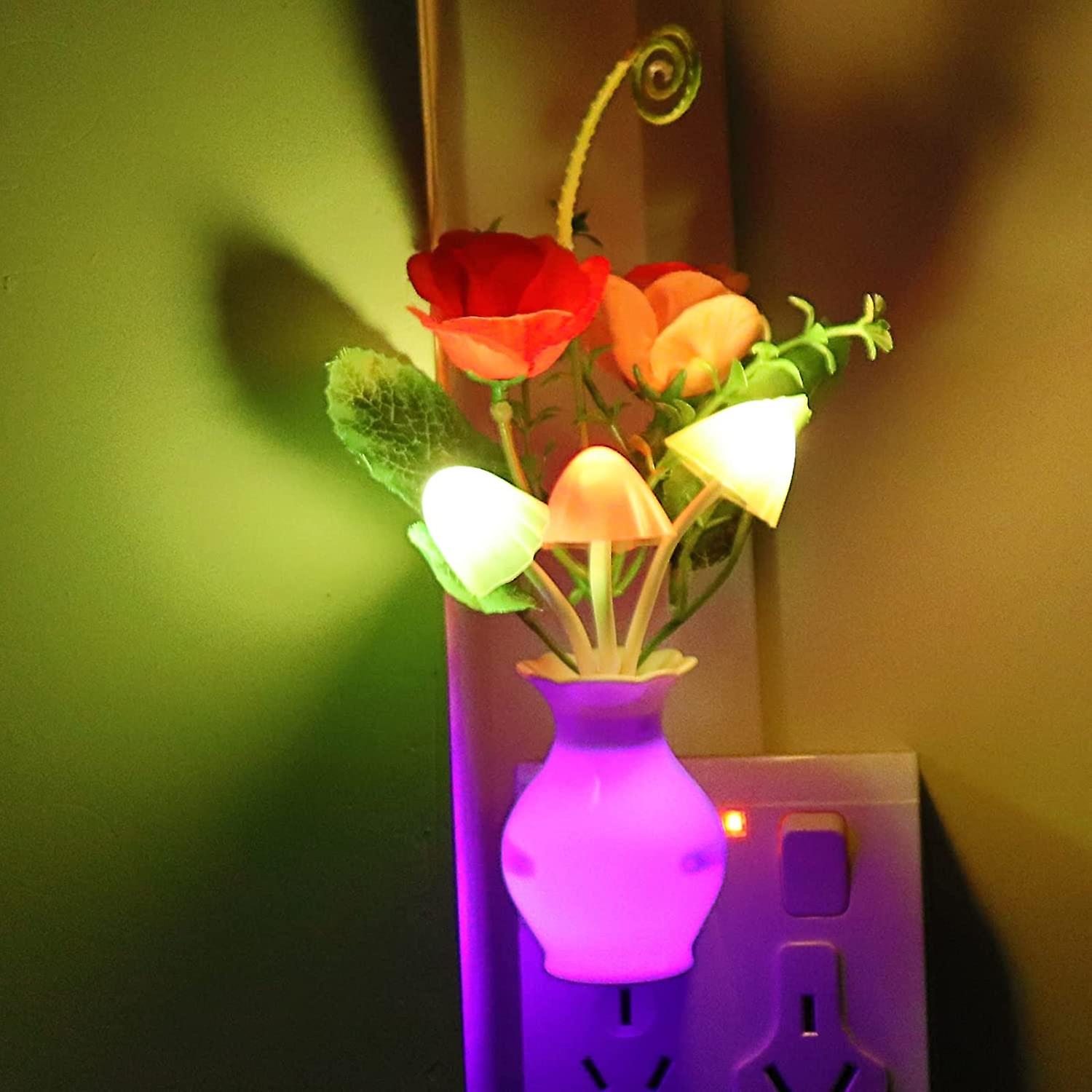 1pack Plug In Led Night Light W/auto Dusk To Dawn Sensor，liangnv 0.5w Energy Saving Lamp Dream Nightlight Rose Flower Mushroom Night Lights For Kids A