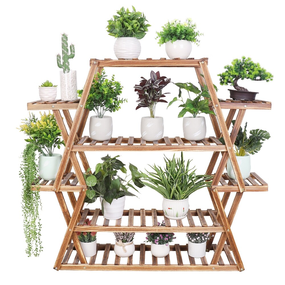 Extra Large Multi Tier Wood Flower Rack Plant Stand Bonsai Shelf   37' x 10'x 42'