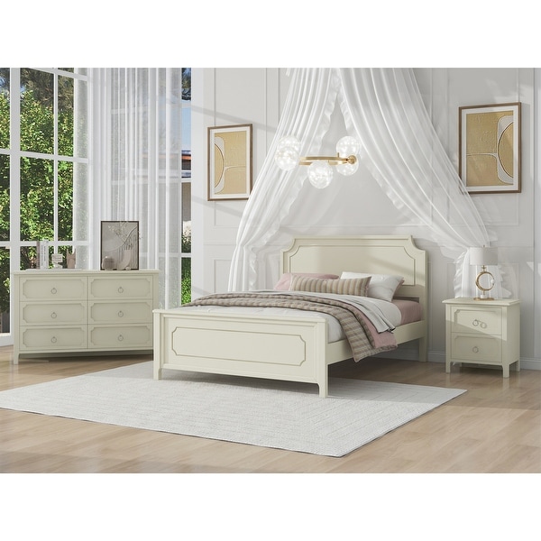 3 Piece Set Wood Queen Size Platform Bed with Nightstand and Dresser - - 37279843