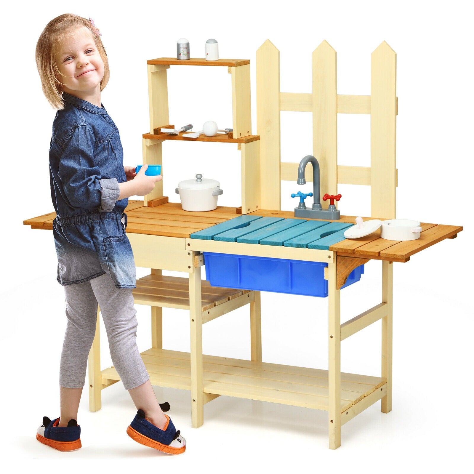 Costzon Kids Kitchen Playset, Outdoor Pretend Play Kitchen Set for Kids Toddler