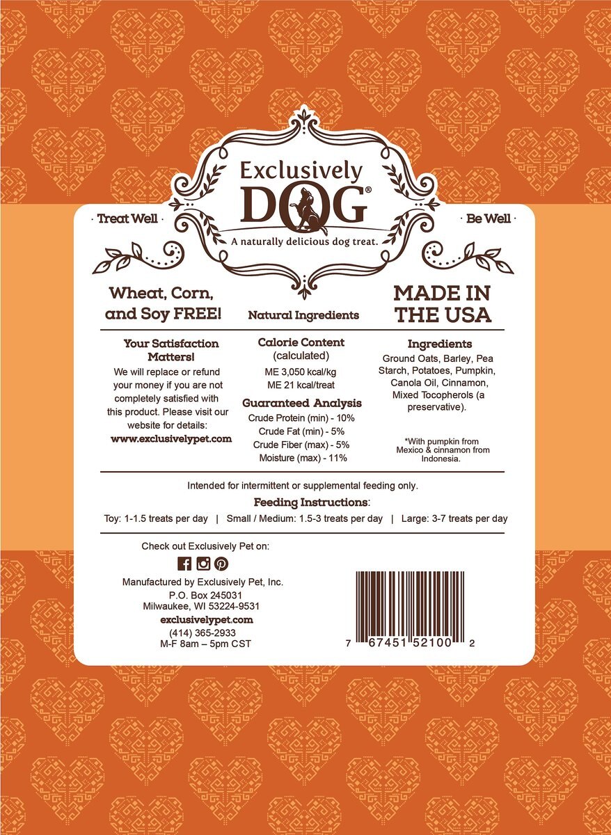 Exclusively Dog Boho Biscuits Harvest Hearts Pumpkin Flavor Dog Treats， 8-oz bag