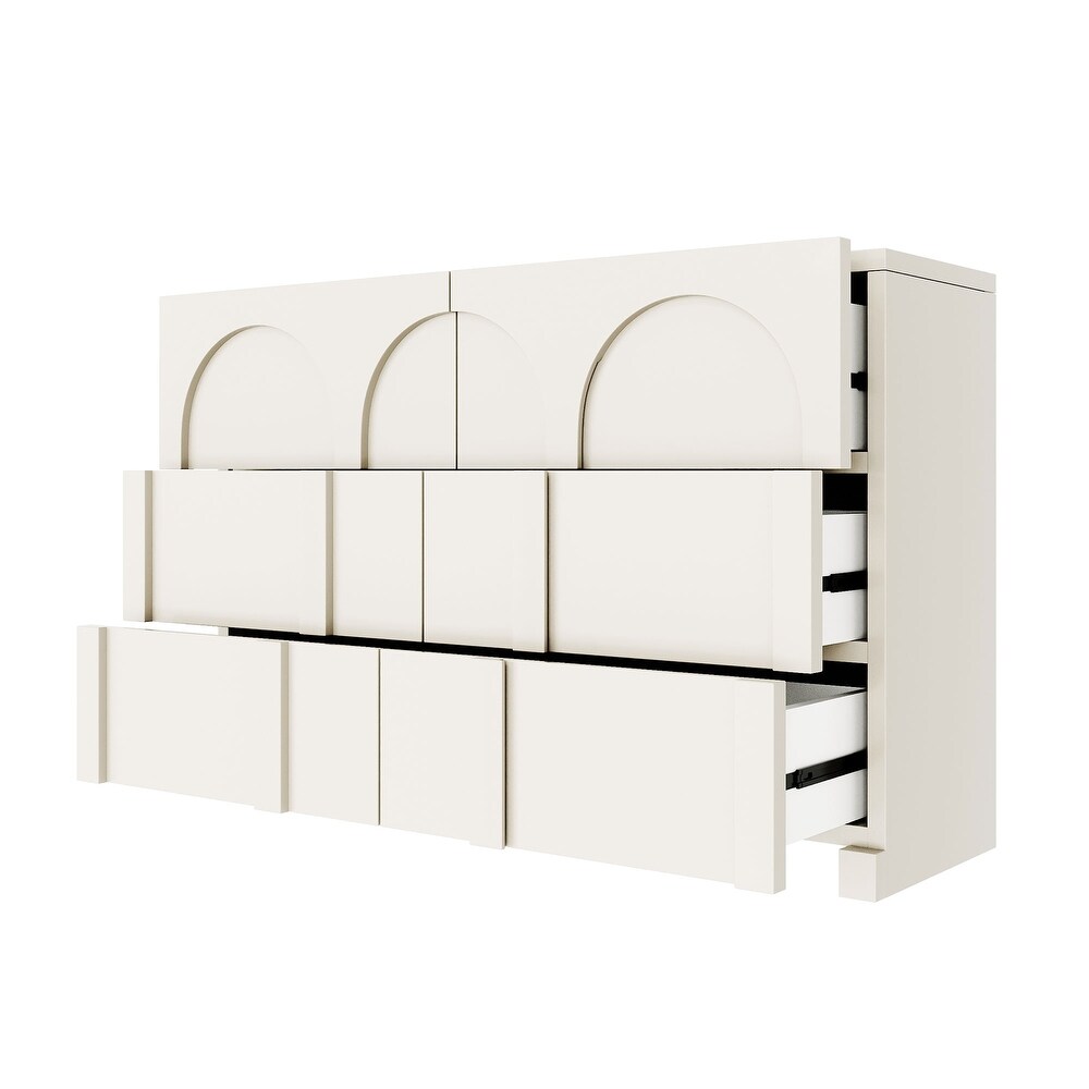 Modern White 6 Drawer Double Dresser Wooden Storage Chest of Drawers for Bedroom 48.2\