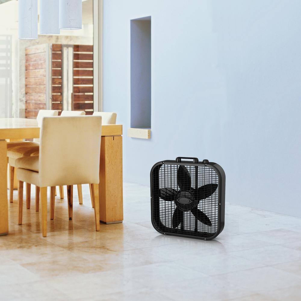 Lasko 20 in. 3 Speed Black Box Fan with Save-Smart Technology for Energy Efficiency B20401