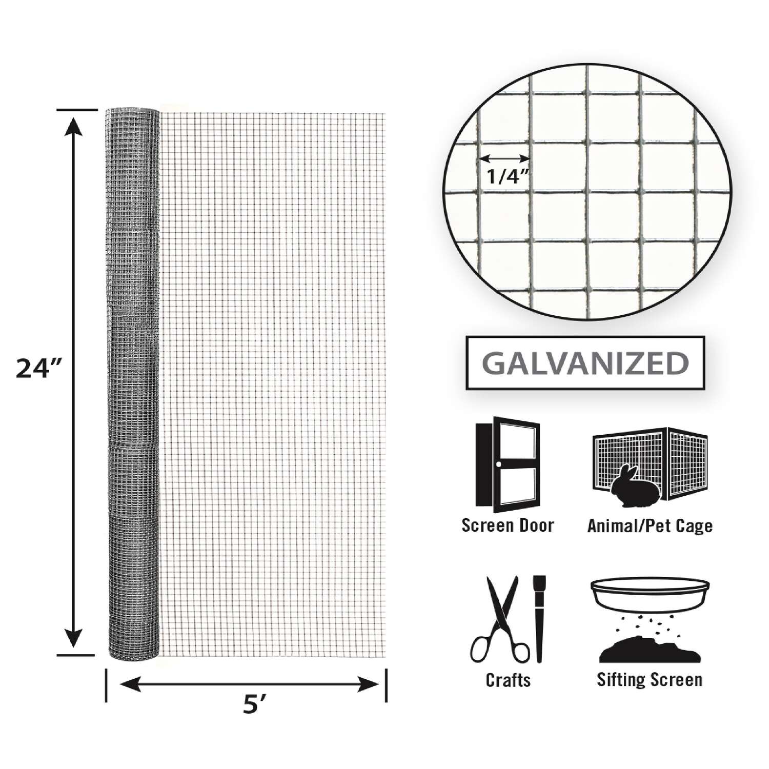 Garden Craft 24 in. H X 5 ft. L Galvanized Steel Hardware Cloth 1/4 in.