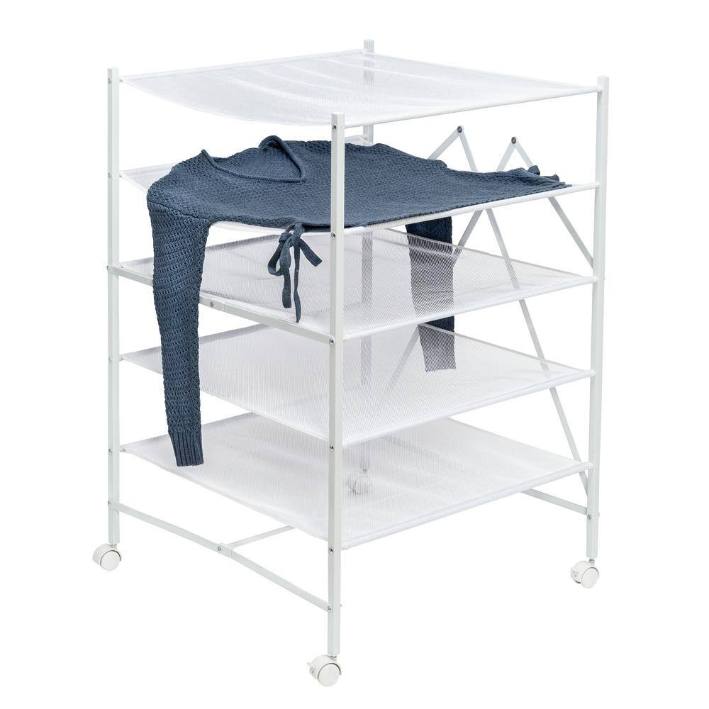 Honey-Can-Do 26 in. W x 36 in. H White Steel Portable Rolling Clothes Drying Rack DRY-08550