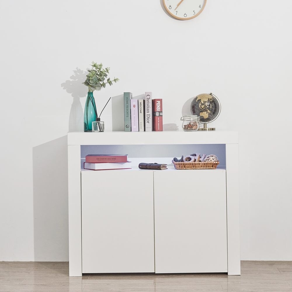 Living Room Sideboard Storage Cabinet with LED Light and 2 Doors