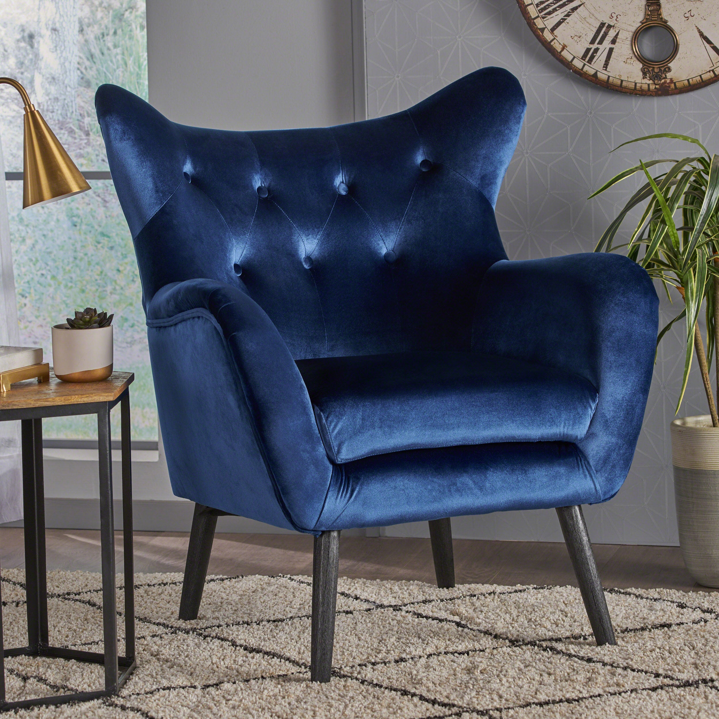 Mae Velvet Tufted Wingback Armchair