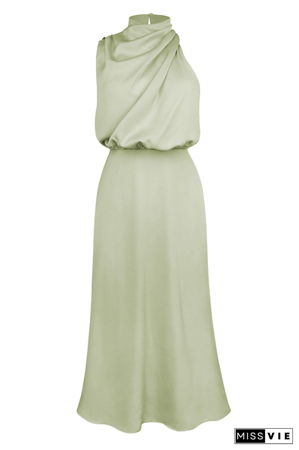 Ruched Cut Shoulder Sleeveless Sily Maxi Dress