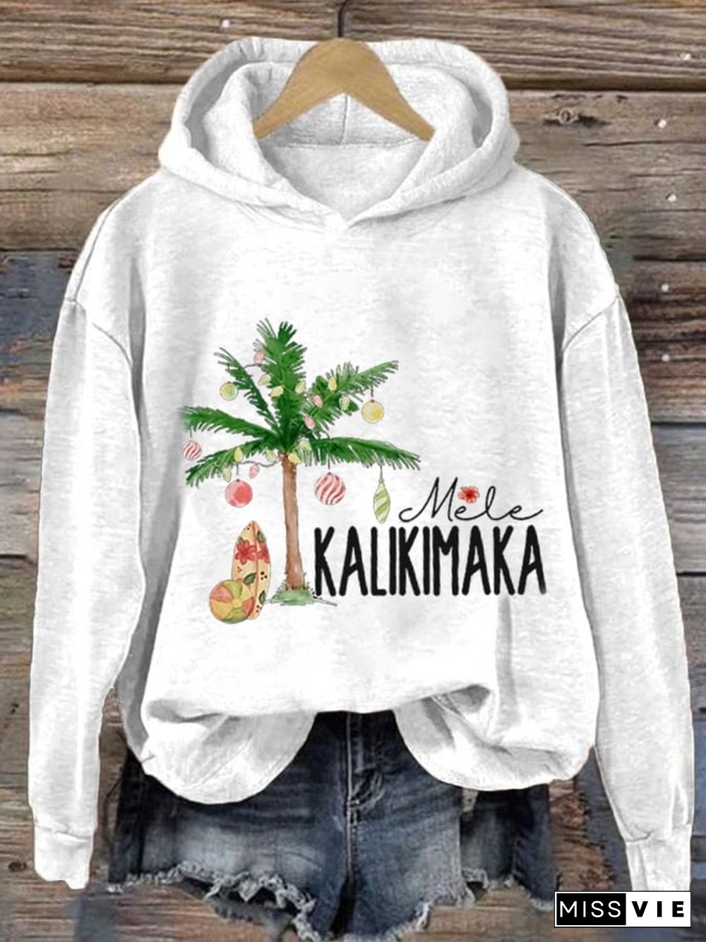 Women's Mele Kalikimaka Chrismas Print Casual Hoodie