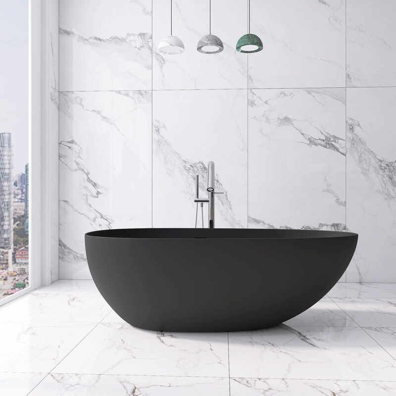 MEDUNJESS 67'' Freestanding Soaking Stone Resin Bathtub