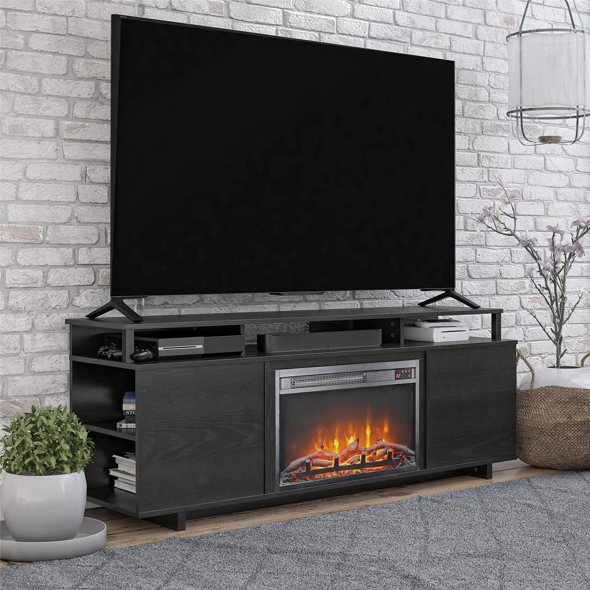 Mason Black Oak 60 Fireplace TV Stand