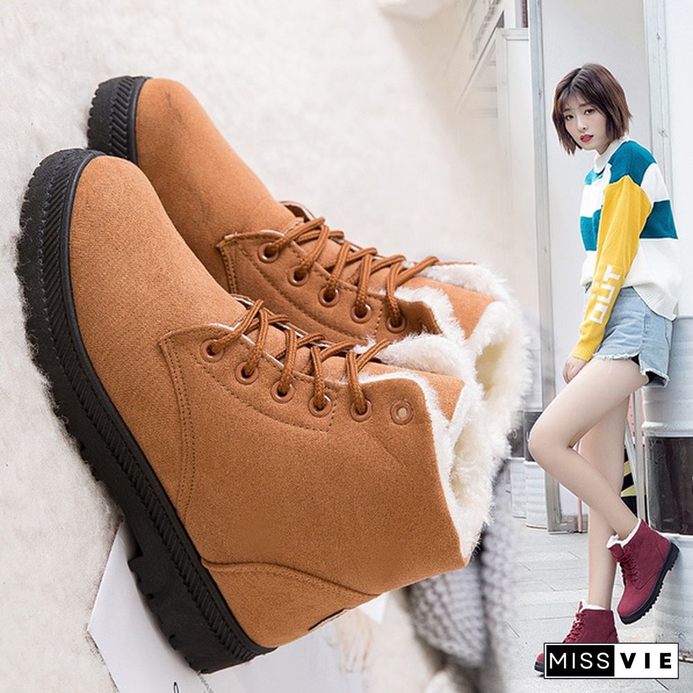 Ladies Winter Warm Fur Lined Ankle Snow Boots Women Casual Flat Short Booties Shoes Botas Feminina Plus Size