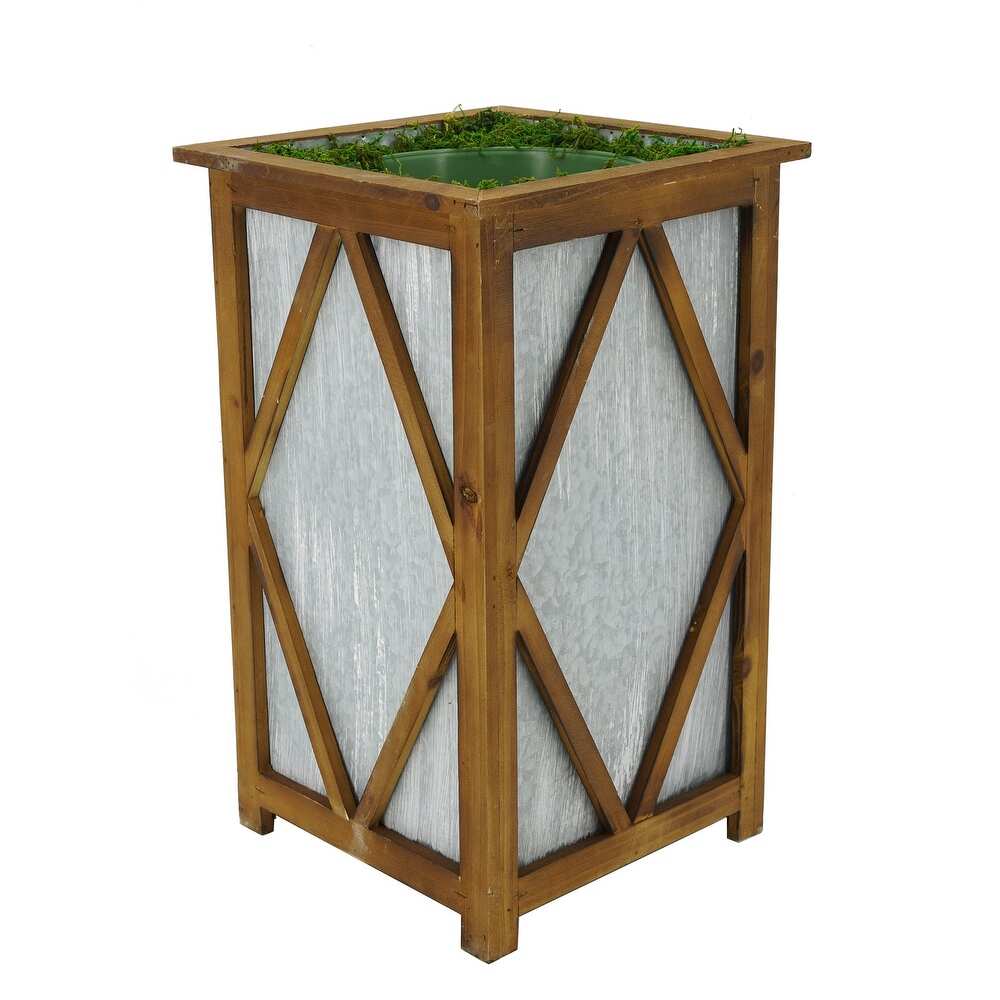 Large Tall Diamond Wood/Metal Planter Pot in a Pot