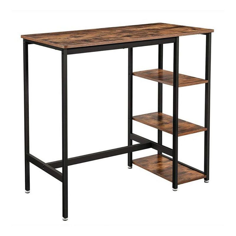 BreeBe Industrial Bar Table with Storage Shelves Rustic Brown