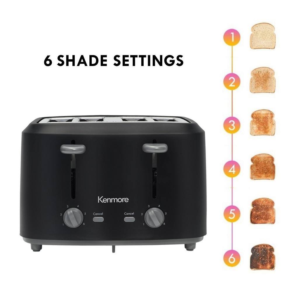 KENMORE Kenmore 4-Slice Toaster with Dual Controls Matte Black and Grey Wide Slots Adjustable Browning KKTS4SB