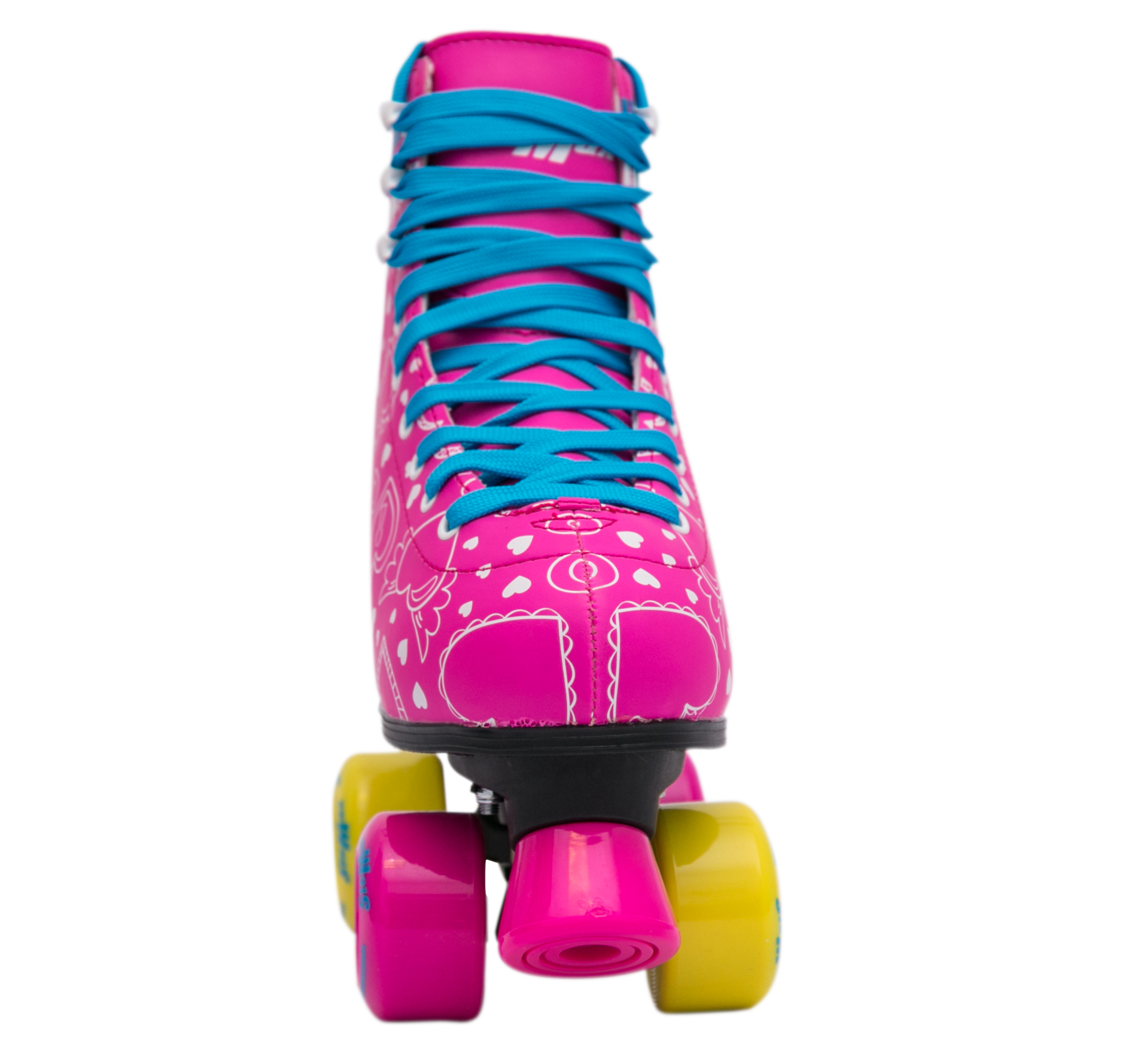 Quad Roller Skates for Girls and Women size 6.5 Youth Pink and Blue Heart Outdoor Indoor and Rink Skating Classic Hightop Fashionable Design