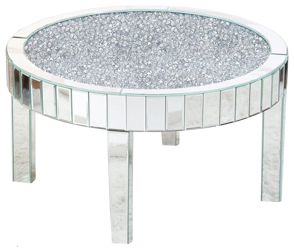 Elegant Coffee Table  Beveled Mirrored Design With Diamond Insert   Contemporary   Coffee Tables   by Decor Love  Houzz