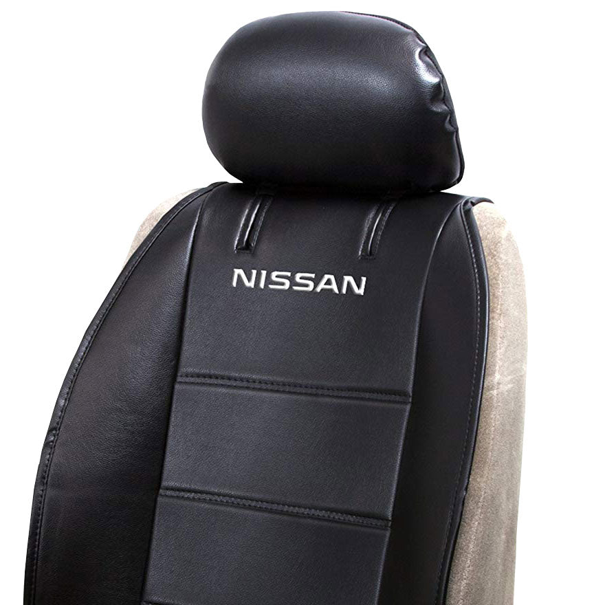 New Pair of Nissan Logo Universal Sideless Faux Leather Seat Covers with Headrest Cover Set and Air Freshener