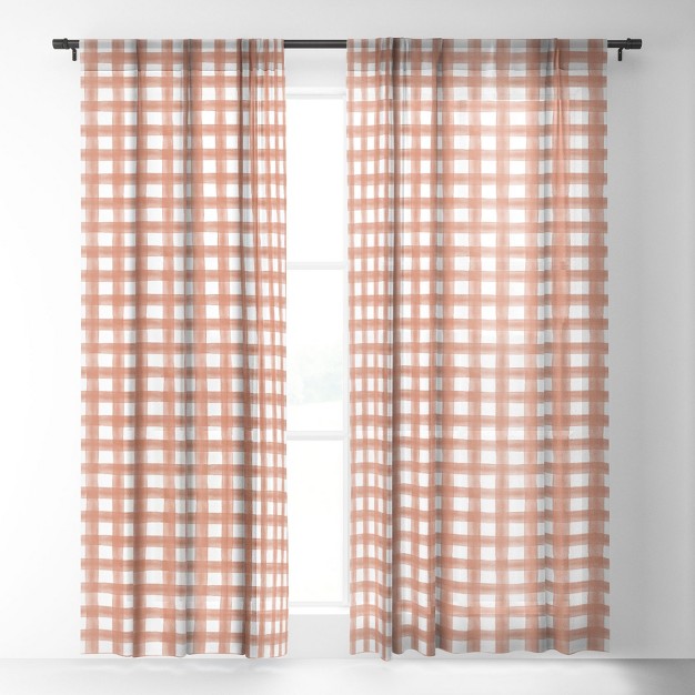 Little Arrow Design Co Watercolor Plaid Terracotta Single Panel Sheer Window Curtain Deny Designs