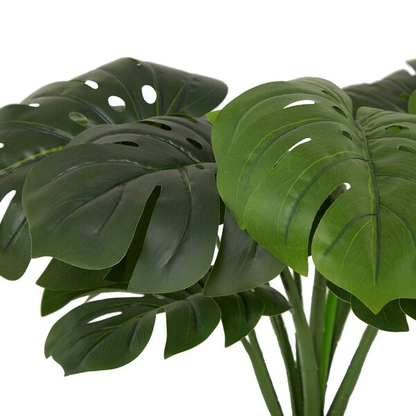 Green Faux Foliage Monstera Artificial Plant with Realistic Leaves and Black Tapered Pot