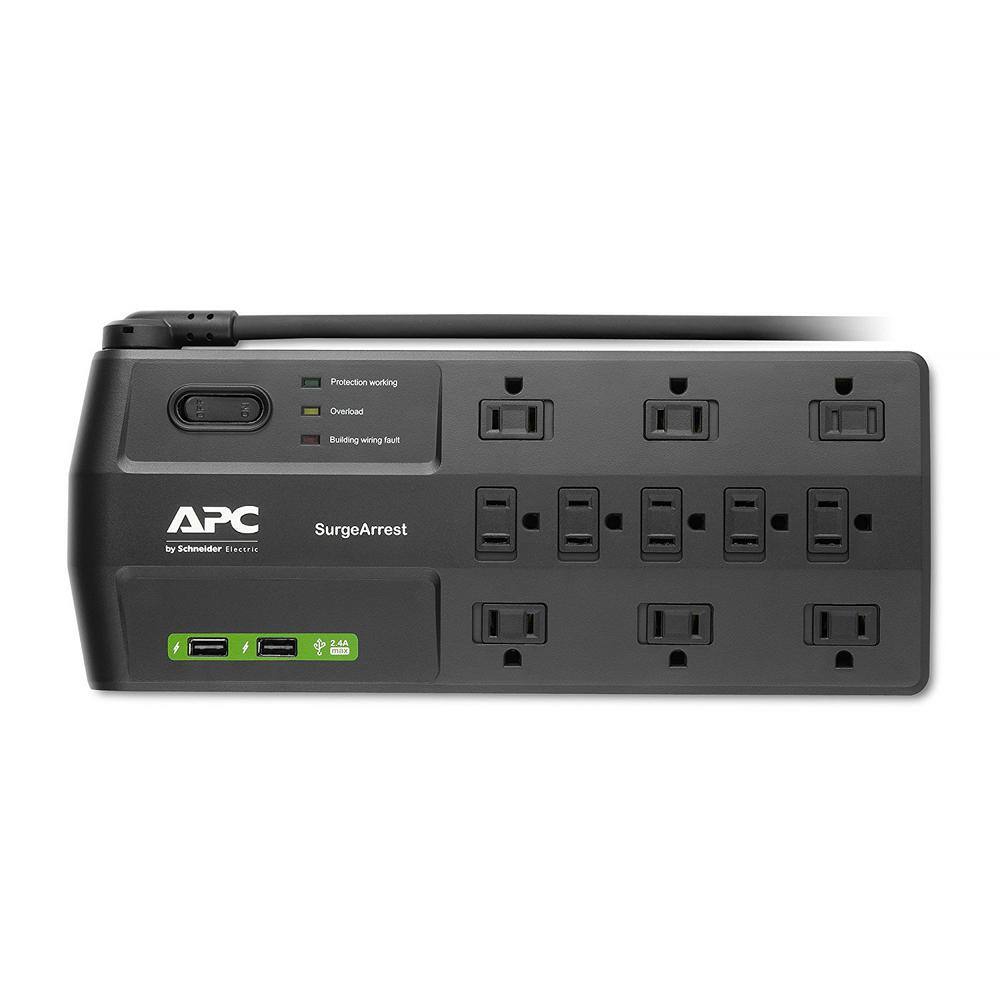 APC Black SurgeArrest 8 ft. Surge Protector with 11 outlets 2 USB charging ports P11U2