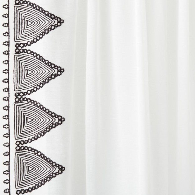 1pc Light Filtering Diamond Border Window Curtain Panel White Designed With Jungalow