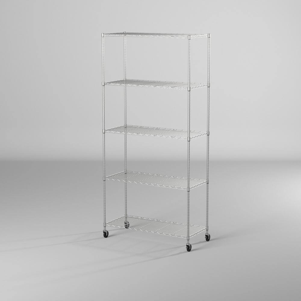 TRINITY EcoStorage Chrome 5-Tier Rolling Steel Wire Shelving Unit (36 in. W x 76 in. H x 18 in. D) TBFZ-0933