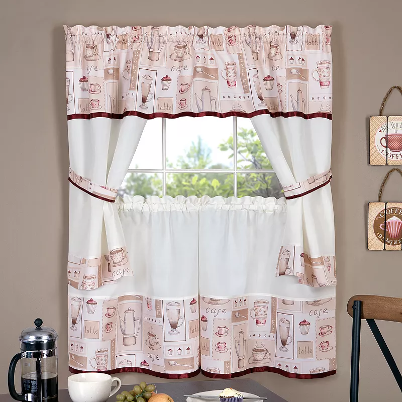 Achim Cappuccino Tier and Swag Valance Kitchen Curtain Set