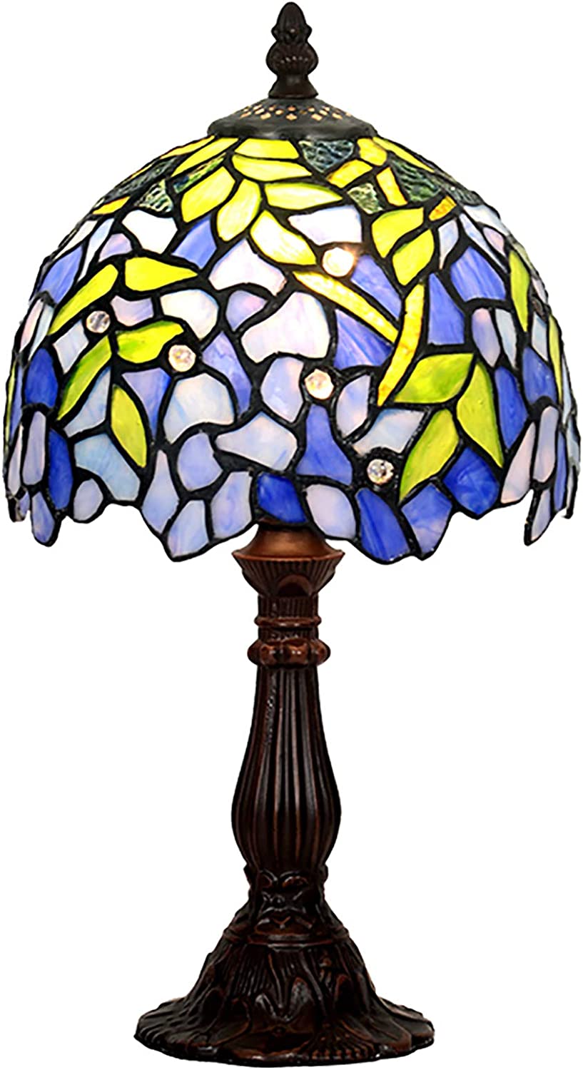 SHADY Mini  Style Stained Glass Table Lamp 8 Inch Rose Wisteria Shade Decoration Lamp for Living Room  Bedroom Bedside 110V-220V Zinc Alloy Base Wisteria