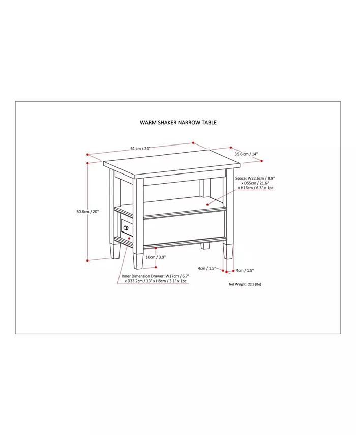 Simpli Home Warm Shaker Solid Wood Narrow Side Table