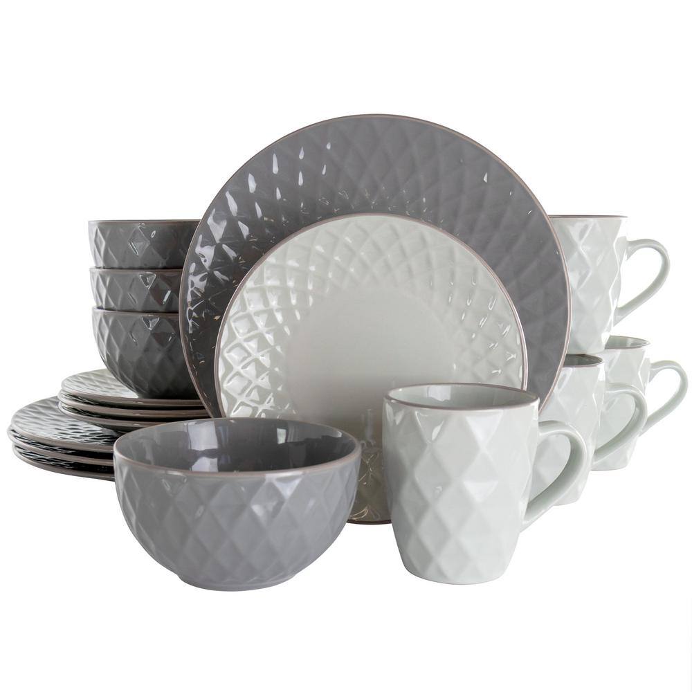 Elama 16-Piece Tahitian Diamond Slate and Pearl Stoneware Dinnerware Set (Service for 4) 985114792M