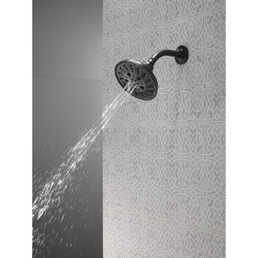 Delta Pivotal 5-Spray Patterns 1.75 GPM 6 in. Wall Mount Fixed Shower Head with H2Okinetic in Matte Black 52669-BL