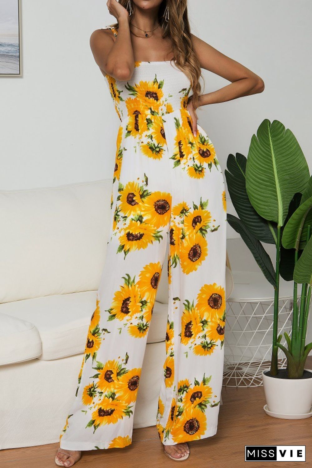 KarliDress Sunflower Print One-piece Jumpsuit P12828