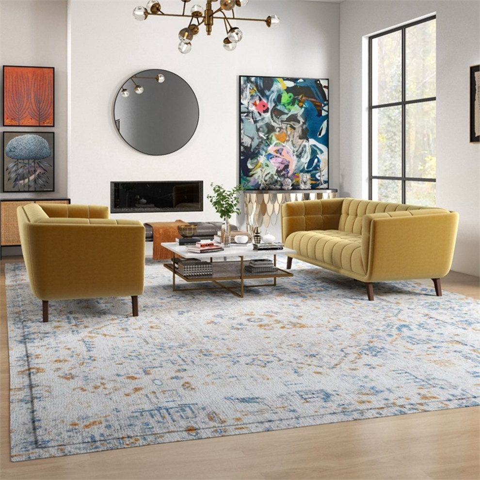 Kartmes Mid Century Modern Living Room Velvet Sofa Set in Gold   Midcentury   Living Room Furniture Sets   by Homesquare  Houzz