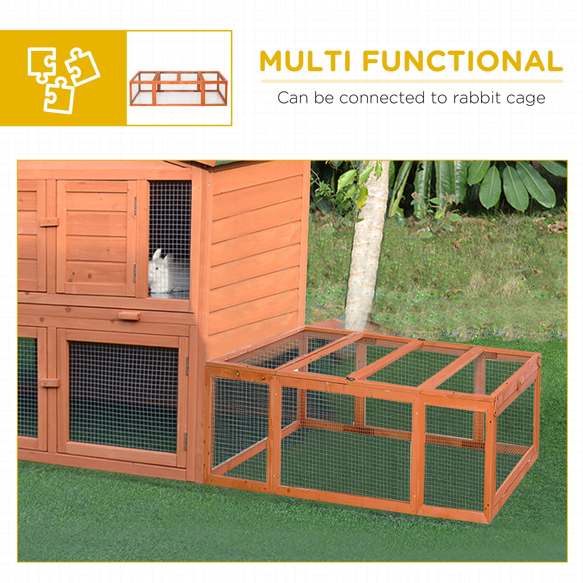 PawHut Large Wooden Rabbit Hutch Small Animal Habitat Enclosure with Outdoor Run