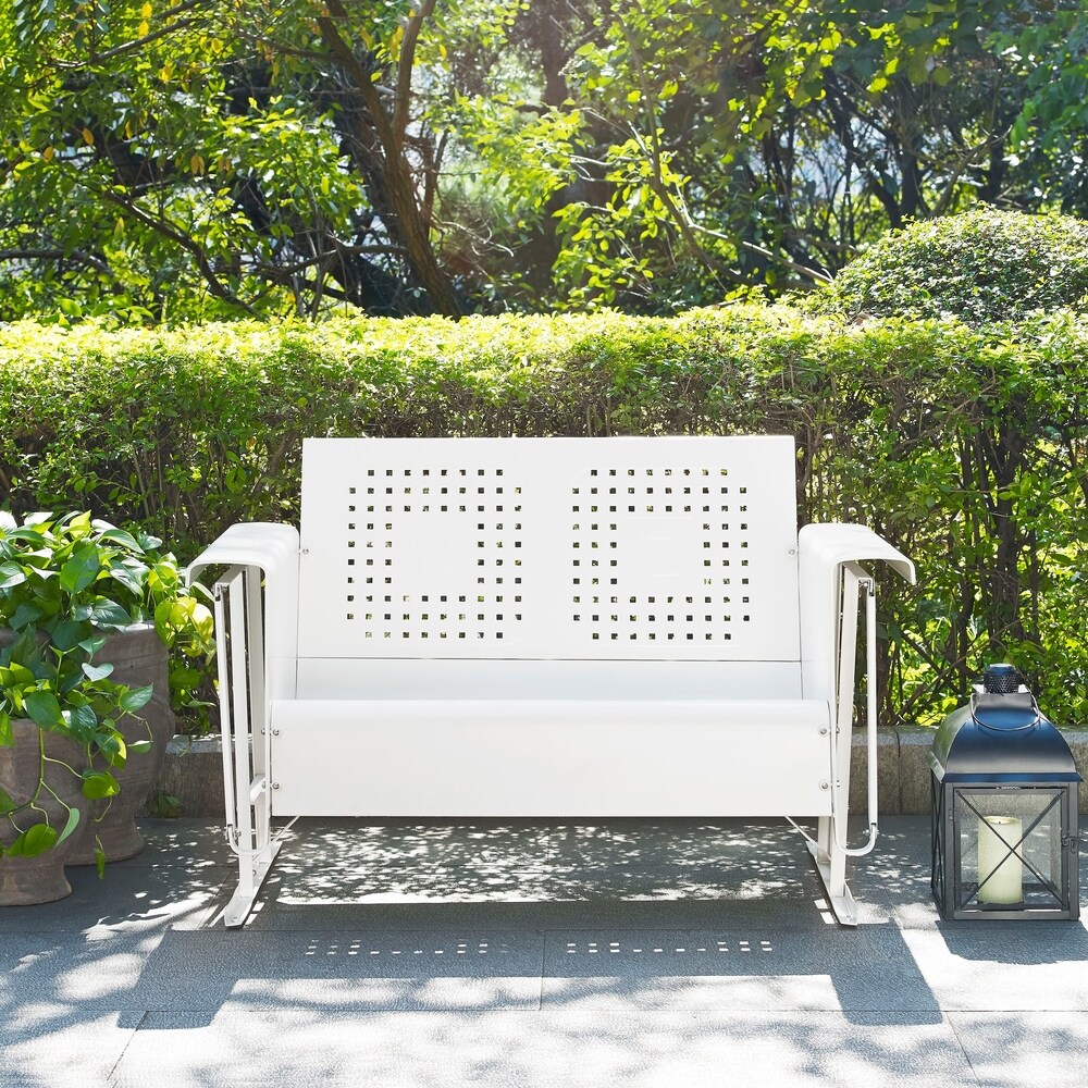 Bates Retro White Steel Outdoor Loveseat Glider   9' x 12'