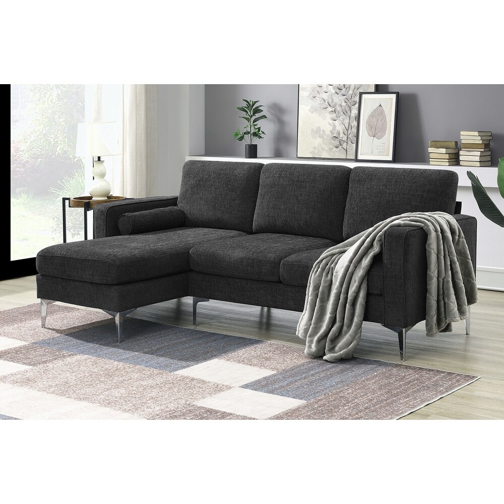 Fabric Sectional Sofa with Reversible Chaise  2 Pillows