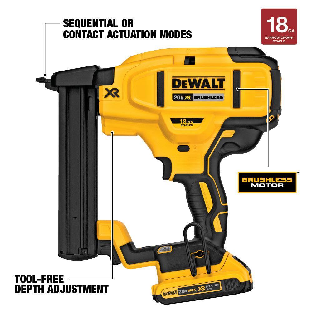 DEWALT DCN681D1 20V MAX XR Lithium-Ion Cordless 18-Gauge Narrow Crown Stapler Kit with 2.0Ah Battery， Charger and Contractor Bag