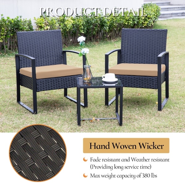 3Pieces Wicker Patio Conversation Set Outdoor Chairs with Cushions