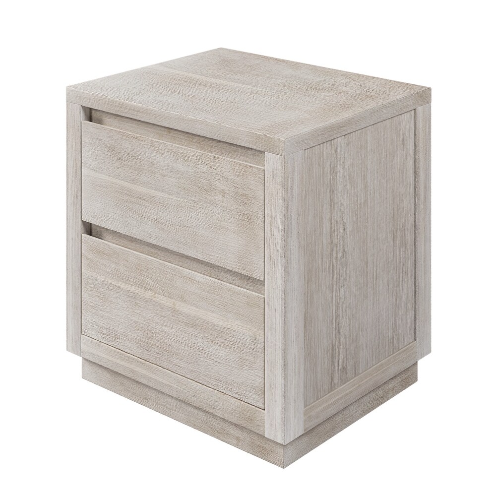 Stone Gray Wood Veneer 2 Drawer Nightstand Side Table   Modern Style for Bedroom or Living Room