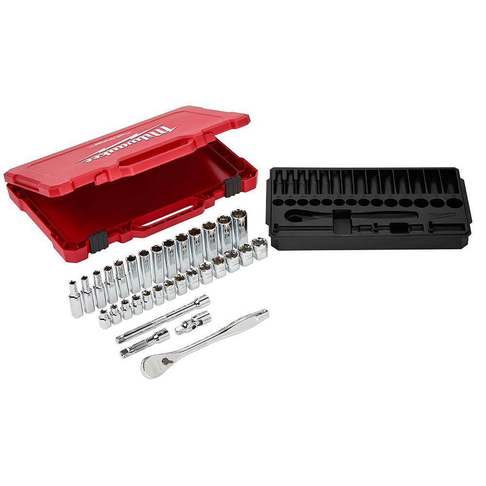 MW 38 in. Drive Metric Ratchet and Socket Mechanics Tool Set with 38 in. Drive 12 in. Extended Ratchet (33-Piece) 48-22-9508-48-22-9037