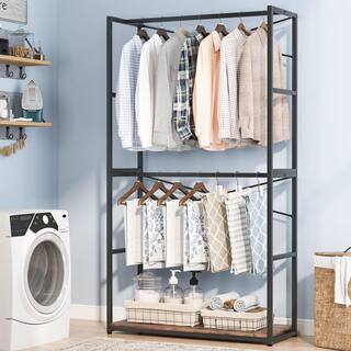 BYBLIGHT 78 in. Brown Free-standing Industrial Clothes Rack Freestanding Closet Organizer Storage with Double Rods BB-U028GX1