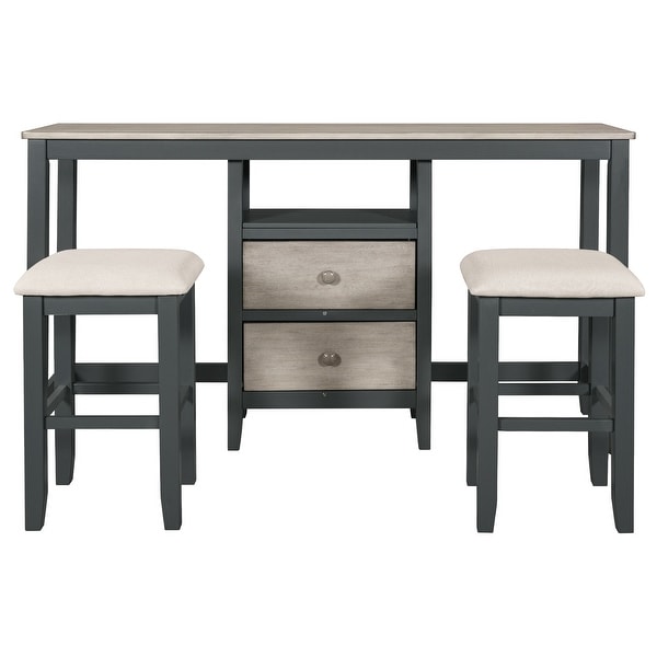 3piece Counter Height Wood Dining Table Set With Cabinet，2 Storage Drawers And 2 Stools