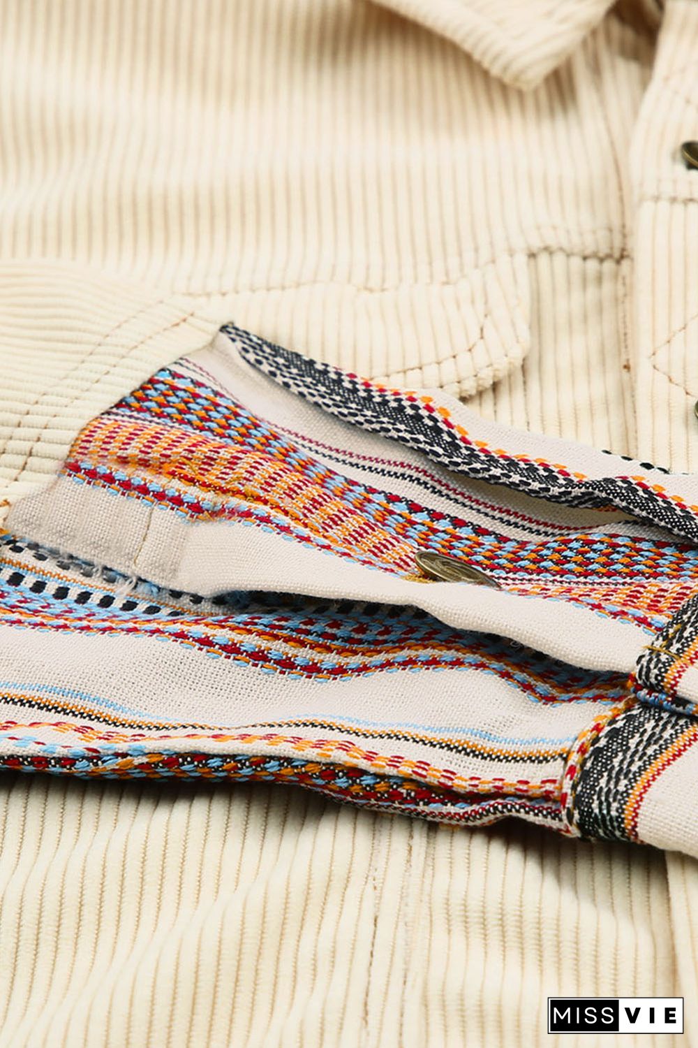 Button Up Pockets Striped Color Block Corduroy Jacket