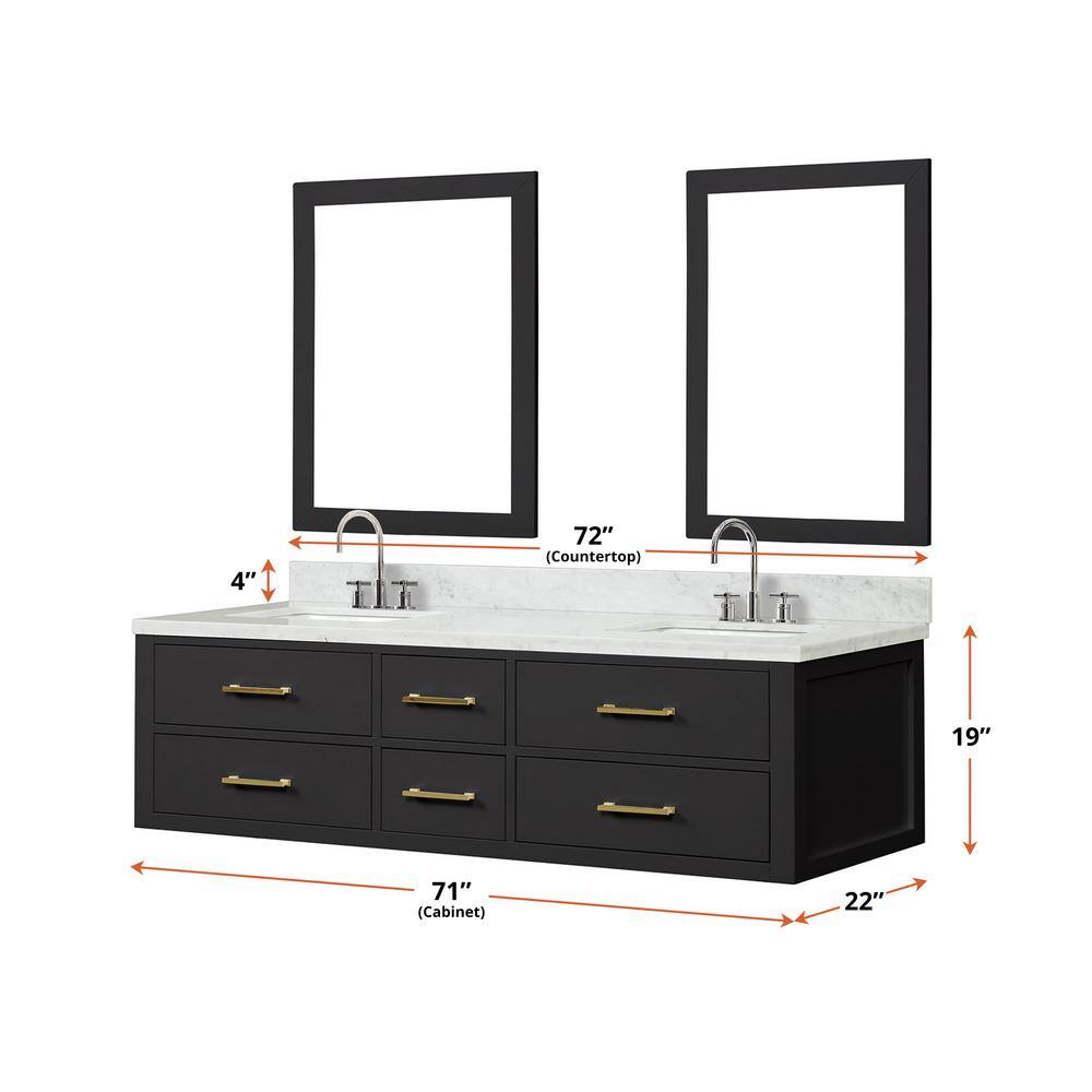 Lexora Sherman 72 in W x 22 in D Black Double Bath Vanity and Carrara Marble Top LVSH72DL100