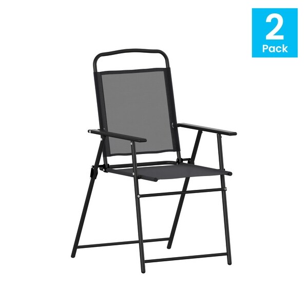 Set of 2 AllWeather Textilene Patio Sling Chairs with Armrests