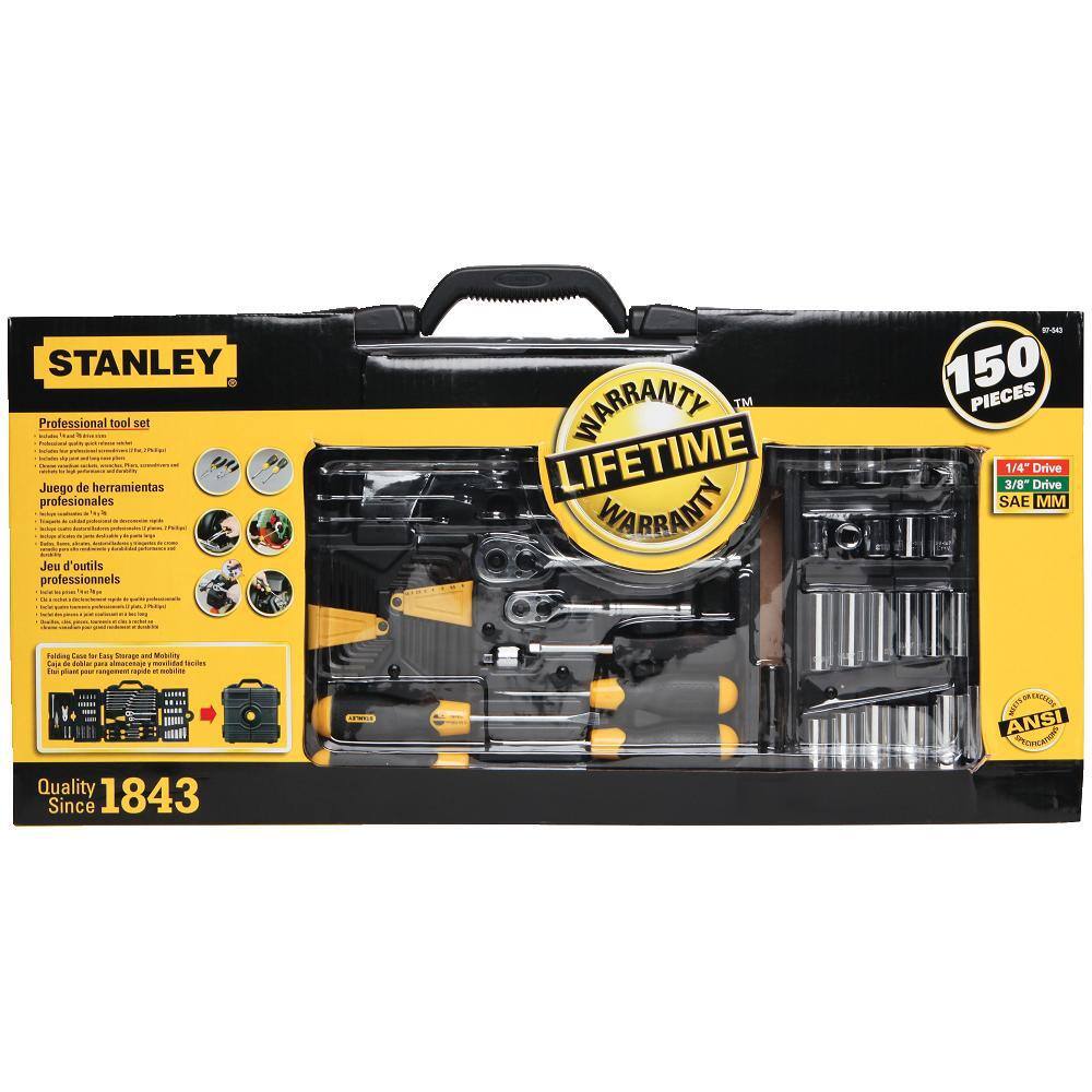 Stanley 14 in.  38 in. Drive SAE Mechanics Tool Set (150-Piece) 97-543