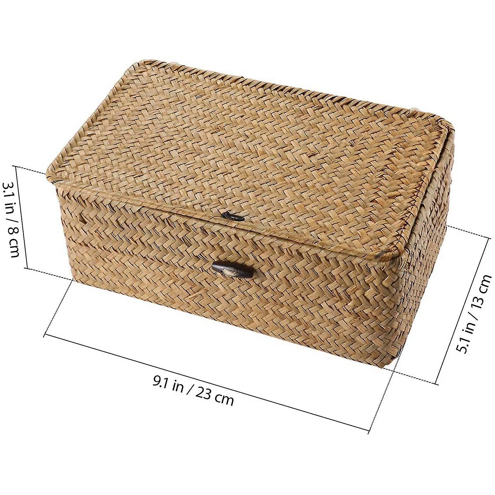 2x Seagrass Hand Woven Storage Box Storage Box Storage Basket Makeup Organizer Multipurpose Contain