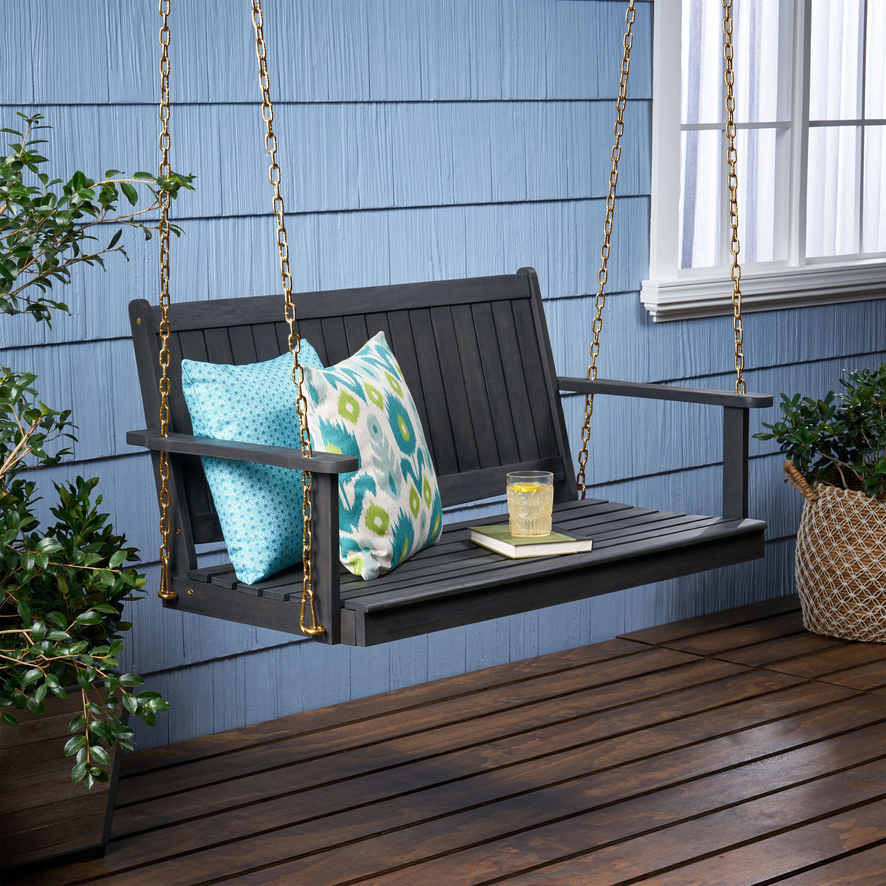 Lilith Outdoor Aacia Wood Porch Swing