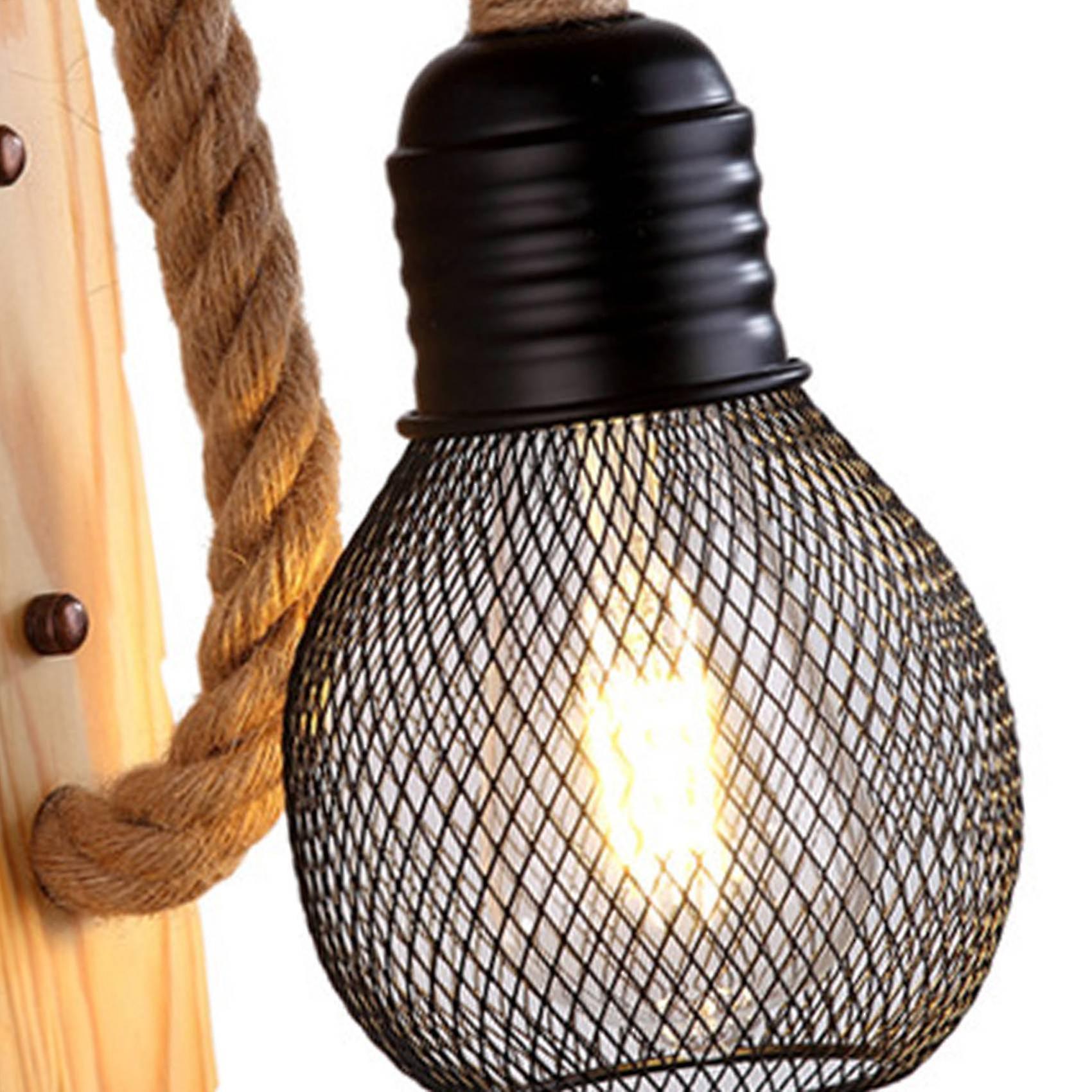 Wood Hemp Rope Wall Lamps Luminaire Industrial Decor-rose Gold